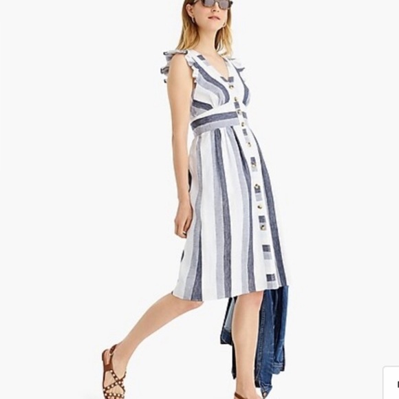 JCrew Point Sur Linen Striped Dress Size 6 - Picture 3 of 12